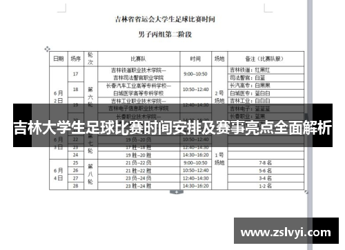 吉林大学生足球比赛时间安排及赛事亮点全面解析